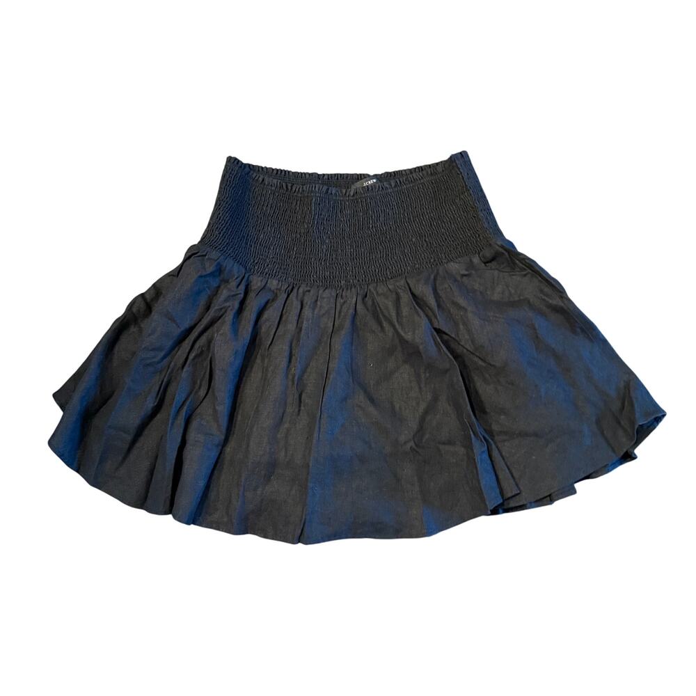 NWT J.Crew Black 100% Linen Smocked Waist Mini Skirt Large Coquette Fall Capsule